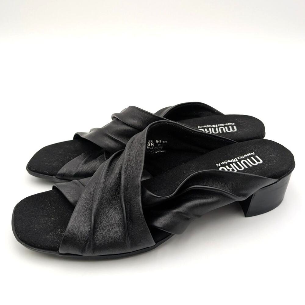 Munro Lee Slide Sandal Crisscross Strap Women's Black Lamb Size US8N EU38.5